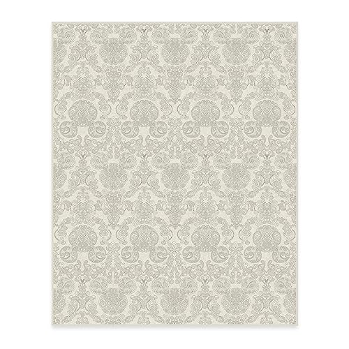 RUGGABLE Disney Traditional Mickey Mouse Washable Rug - Perfect Area Rug for Nursery Playroom Kids Room - Pet &amp; Child Friendly - Stain &amp; Water Resistant - Damask Grey 3&