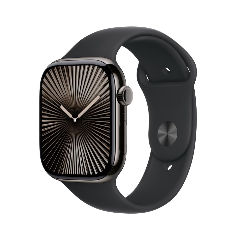 Apple Watch Series 10 [GPS 46mm] Smartwatch with Jet Black Aluminium Case with Black Sport Band. Fitness Tracker, ECG App, Always-On Retina Display, Water-Resistant