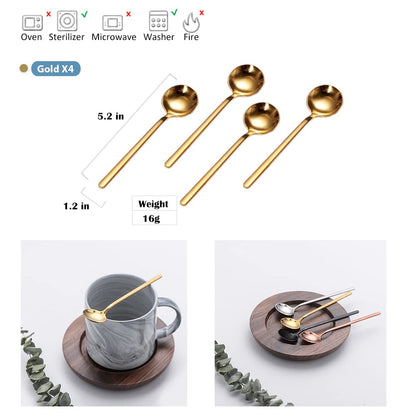4 PCS Espresso Spoons 18/8 Stainless Steel, 5.2 Inches Vogue Mini Teaspoons Set for Stirring Coffee, Dessert Cake, Ice Cream, Soup, Antipasto Cappuccino, Frosted Handle, Sweejar（Gold）