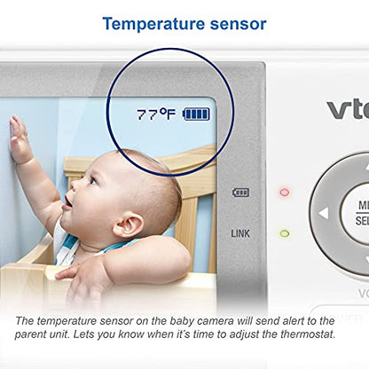 VTech VM819 Baby Monitor, 2.8” Screen, Night Vision, 2-Way Audio, Temperature Sensor and Lullabies, Secure Transmission No WiFi