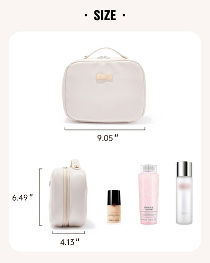 EACHY Travel Makeup Bag,Large Capacity Cosmetic Bags for Women,Waterproof Portable Pouch Open Flat Toiletry Bag Make up Organizer with Divider and Handle
