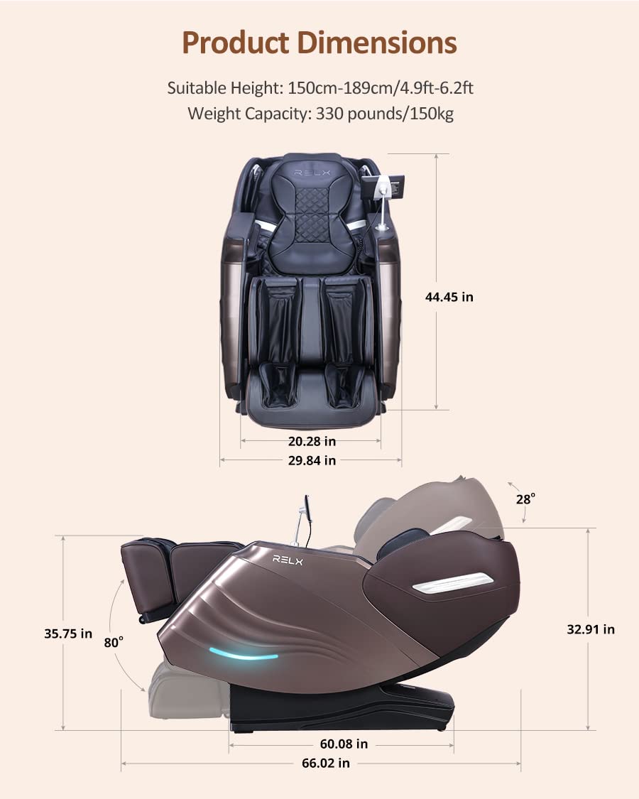 RELX Massage Chair Full Body Zero Gravity SL-Track Shiatsu Massage Chair, 12 Modes, Airbag Massage, with Yoga Stretch, Foot Massage, AI Control (Cream)
