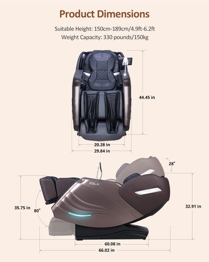 RELX Massage Chair Full Body Zero Gravity SL-Track Shiatsu Massage Chair, 12 Modes, Airbag Massage, with Yoga Stretch, Foot Massage, AI Control (Cream)
