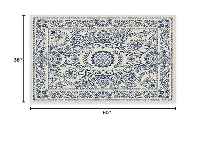 RUGGABLE Washable 2x3 Area Rug, Delphina Delft Blue, Premium Vintage Rugs for Living Room, Bedroom, Kitchen, Office, Classroom with Gripper Non Slip Pad