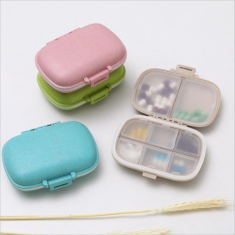 Holii Travel Pill Organizer, 8 Compartments Portable Pill Case, Daily Pill Box to Hold Vitamins, Small Pill Container for Pocket Purse Medicine Organizer（Khaki）