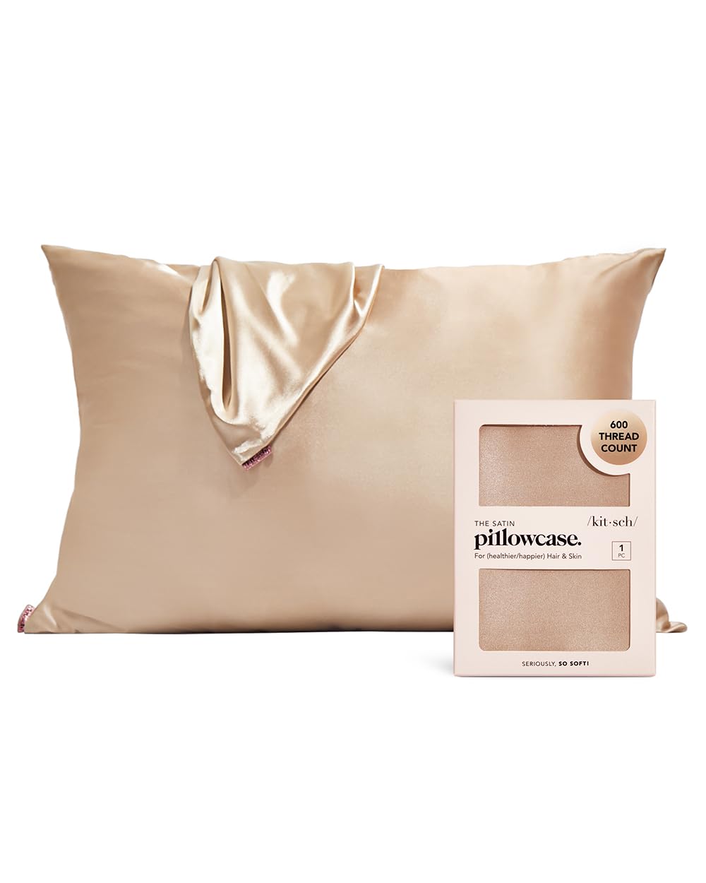 Kitsch Satin Pillowcase with Zipper for Hair &amp; Skin, Softer Than Silk Pillow Cases Queen, Smooth Pillow Covers, Machine Washable, Wrinkle-Free, Cooling Satin Pillow Cases Standard Size 19&quot;x26&quot;, Ivory