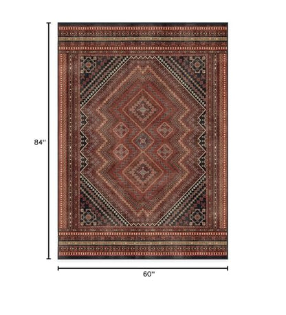 RUGGABLE Kaden Washable Rug - Perfect Vintage Area Rug for Living Room Bedroom Kitchen - Pet &amp; Child Friendly - Stain &amp; Water Resistant - Amber Red 3&