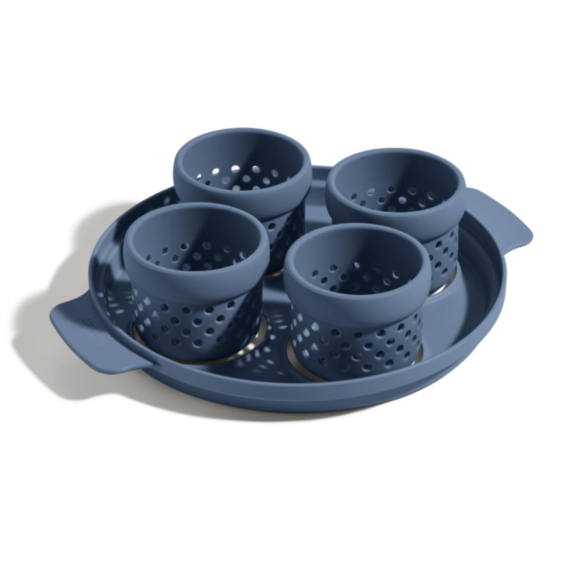 Our Place Silicone Egg Poacher Add-On - Easy-Use Poaching Set | Fail-Proof Water Bath Design | Includes Sturdy Nylon Platter &amp; Perforated Cups | BPA-Free, Dishwasher Safe | Blue Salt