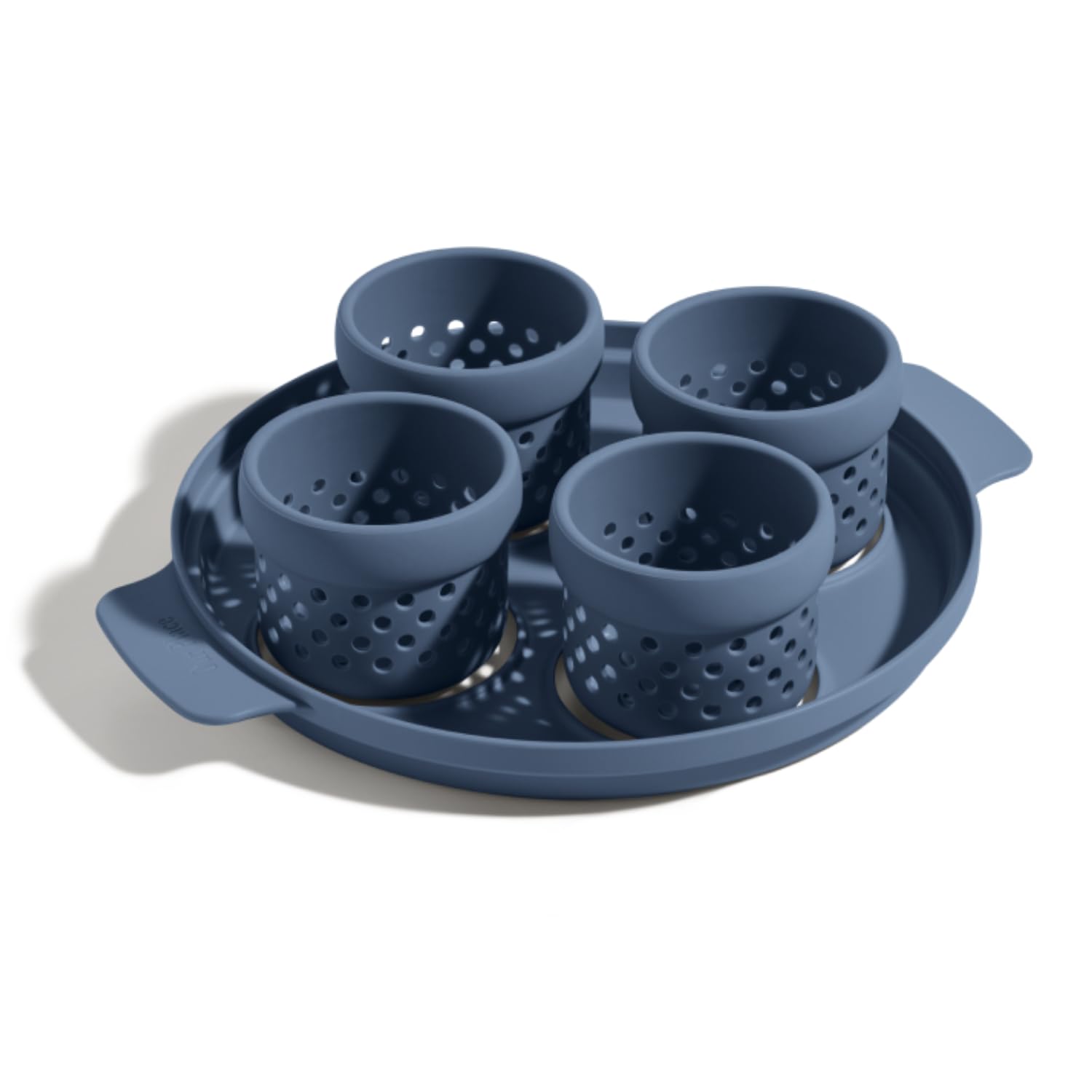 Our Place Silicone Egg Poacher Add-On - Easy-Use Poaching Set | Fail-Proof Water Bath Design | Includes Sturdy Nylon Platter &amp; Perforated Cups | BPA-Free, Dishwasher Safe | Blue Salt