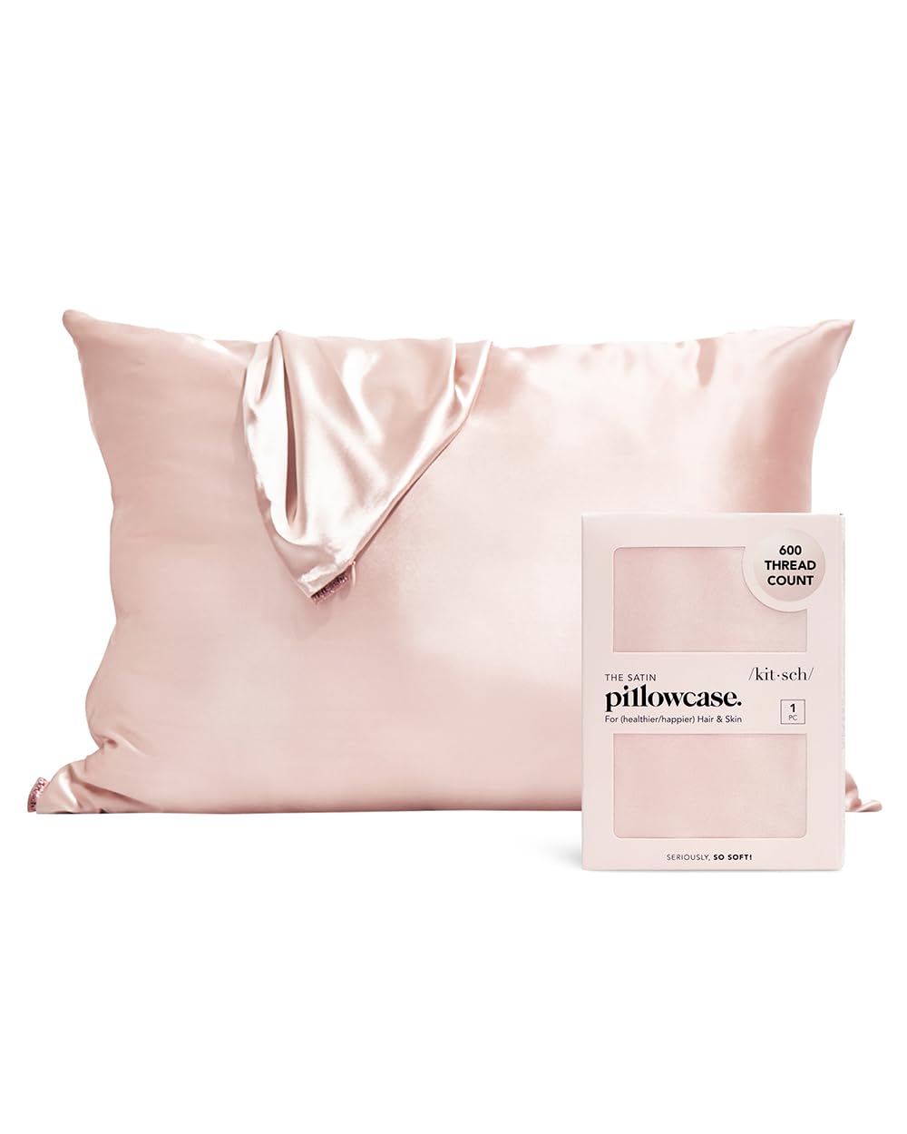 Kitsch Satin Pillowcase with Zipper for Hair &amp; Skin, Softer Than Silk Pillow Cases Queen, Smooth Pillow Covers, Machine Washable, Wrinkle-Free, Cooling Satin Pillow Cases Standard Size 19&quot;x26&quot;, Ivory