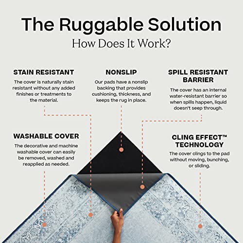 RUGGABLE Zinnia Runner Rug - Perfect Boho Washable Rug for Entryway Hallway Kitchen - Pet &amp; Child Friendly - Stain &amp; Water Resistant - Grey 2.5&