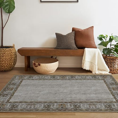 RUGGABLE Zinnia Runner Rug - Perfect Boho Washable Rug for Entryway Hallway Kitchen - Pet &amp; Child Friendly - Stain &amp; Water Resistant - Grey 2.5&