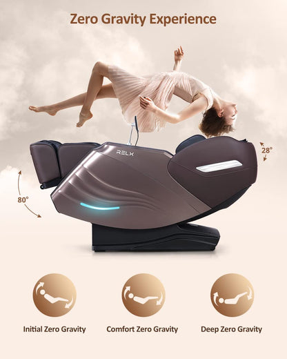 RELX Massage Chair Full Body Zero Gravity SL-Track Shiatsu Massage Chair, 12 Modes, Airbag Massage, with Yoga Stretch, Foot Massage, AI Control (Cream)