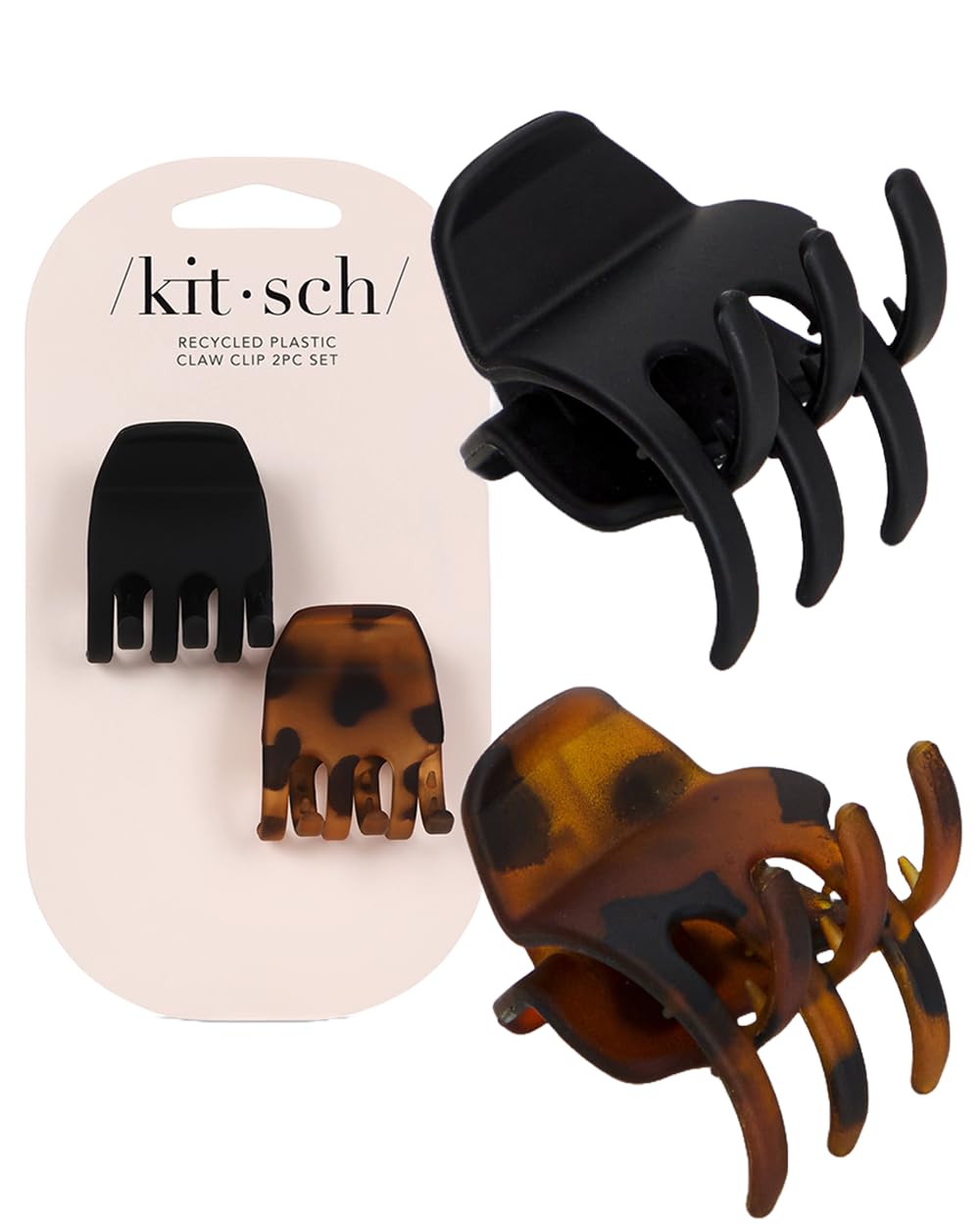 Kitsch Small Hair Clips for Women, Recycled Plastic Small Claw Clips &amp; Mini Claw Clips for Hair, Mini Hair Clips for Thin Hair, Tiny Jaw Clip for Hair, 16 pcs (Tortoise &amp; Black)
