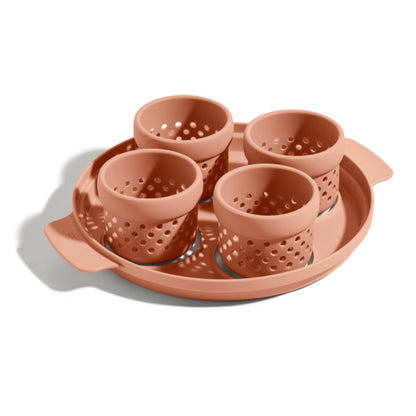 Our Place Silicone Egg Poacher Add-On - Easy-Use Poaching Set | Fail-Proof Water Bath Design | Includes Sturdy Nylon Platter &amp; Perforated Cups | BPA-Free, Dishwasher Safe | Blue Salt