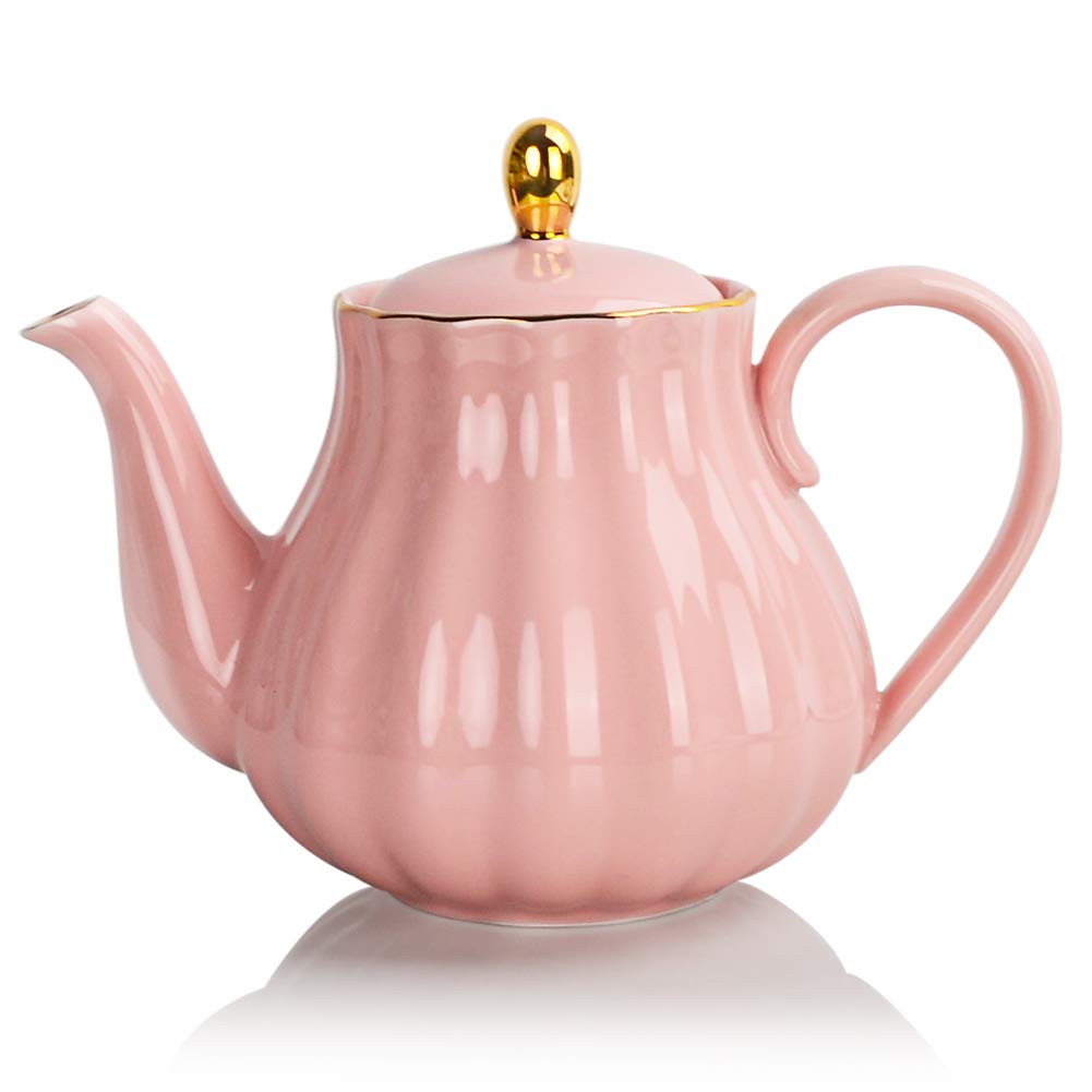 Sweejar Royal Teapot, Ceramic Tea Pot with Removable Stainless Steel Infuser, Blooming &amp; Loose Leaf Teapot - 28 Ounce(White)