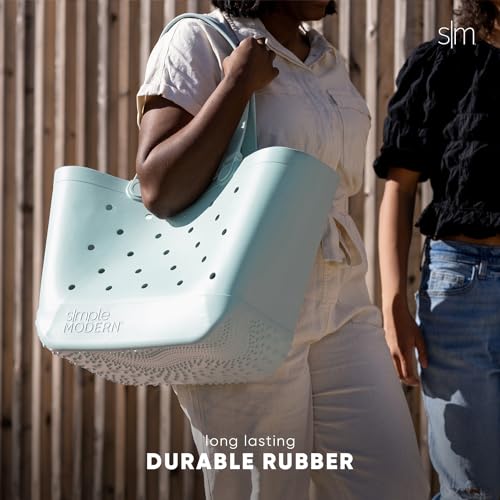 Simple Modern Beach Bag Rubber Tote | Waterproof Medium Tote Bag with Zipper Pocket for Pool, Groceries, Sports | Gifts For Women | Getaway Bag Collection | Almond Birch