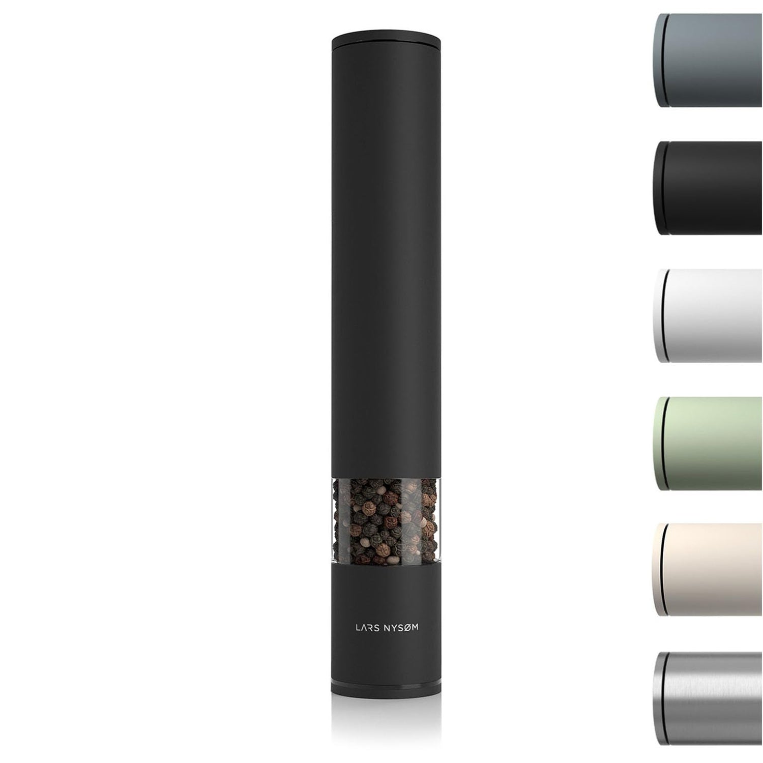 LARS NYSØM Salt and Pepper Mills Set Stainless Steel with Adjustable Ceramic Grinder 2 Pieces I Design Spice Mills Set Manual (Brown/Beige)