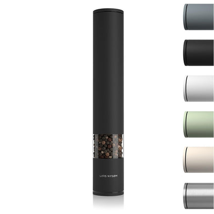LARS NYSØM Salt and Pepper Mills Set Stainless Steel with Adjustable Ceramic Grinder 2 Pieces I Design Spice Mills Set Manual (Brown/Beige)