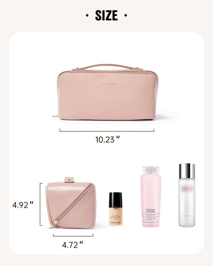 EACHY Travel Makeup Bag,Large Capacity Cosmetic Bags for Women,Waterproof Portable Pouch Open Flat Toiletry Bag Make up Organizer with Divider and Handle