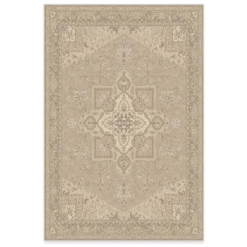 RUGGABLE Maral Heriz Washable Rug - Perfect Vintage Area Rug for Living Room Bedroom Kitchen - Pet &amp; Child Friendly - Stain &amp; Water Resistant - Creme 3&