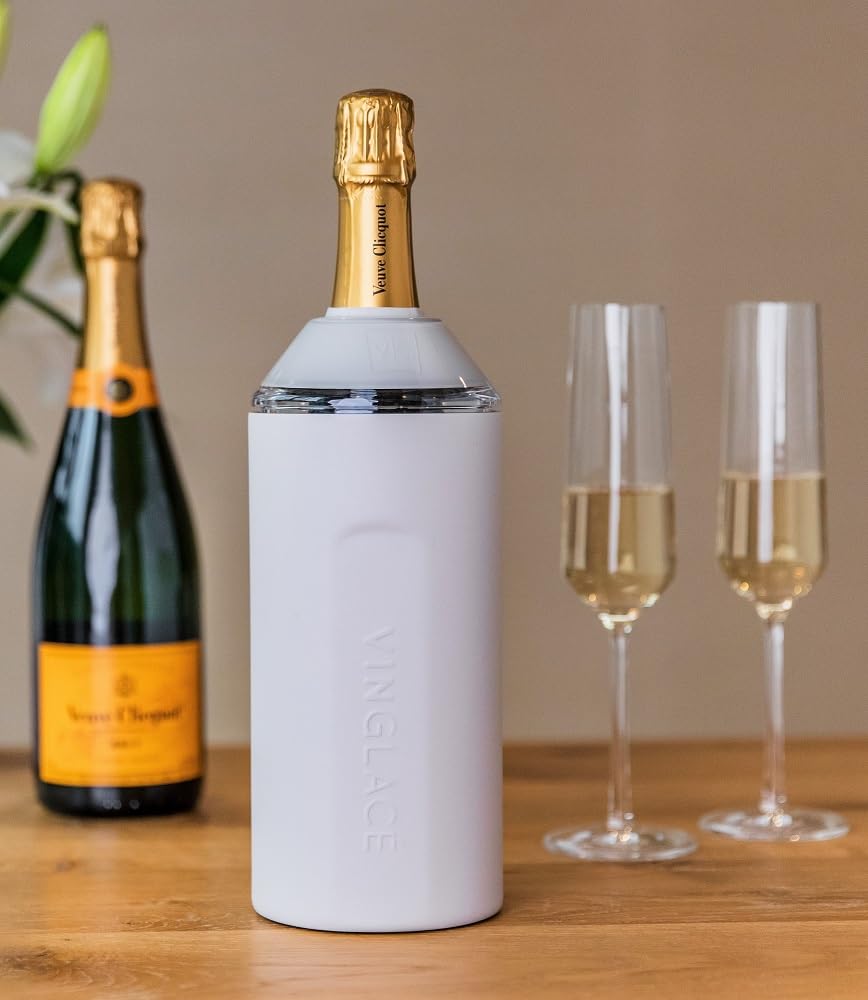 Vinglacé Wine Bottle Chiller- Portable Champagne Insulator- Stainless Steel Wine Cooler Sleeve, White