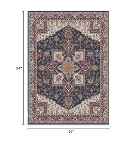 RUGGABLE Maral Heriz Washable Rug - Perfect Vintage Area Rug for Living Room Bedroom Kitchen - Pet &amp; Child Friendly - Stain &amp; Water Resistant - Creme 3&