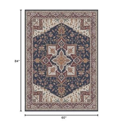 RUGGABLE Maral Heriz Washable Rug - Perfect Vintage Area Rug for Living Room Bedroom Kitchen - Pet &amp; Child Friendly - Stain &amp; Water Resistant - Creme 3&