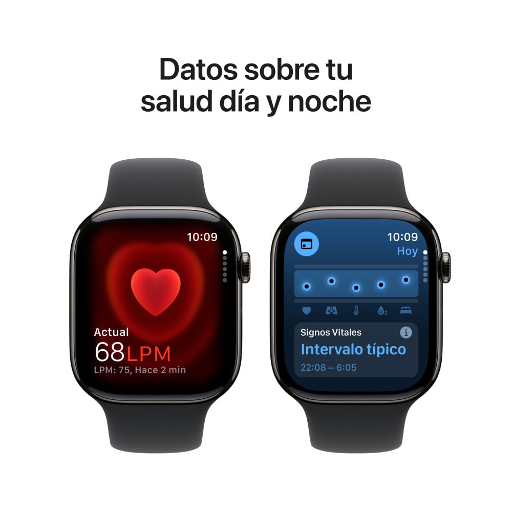 Apple Watch Series 10 [GPS 46mm] Smartwatch with Jet Black Aluminium Case with Black Sport Band. Fitness Tracker, ECG App, Always-On Retina Display, Water-Resistant