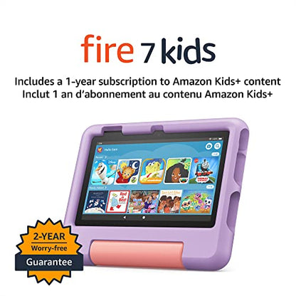 Amazon Fire 7 Kids tablet, ages 3-7. Top-selling 7&quot; kids tablet on Amazon - 2022 | ad-free content with parental controls included, 10-hr battery, 16 GB, Purple