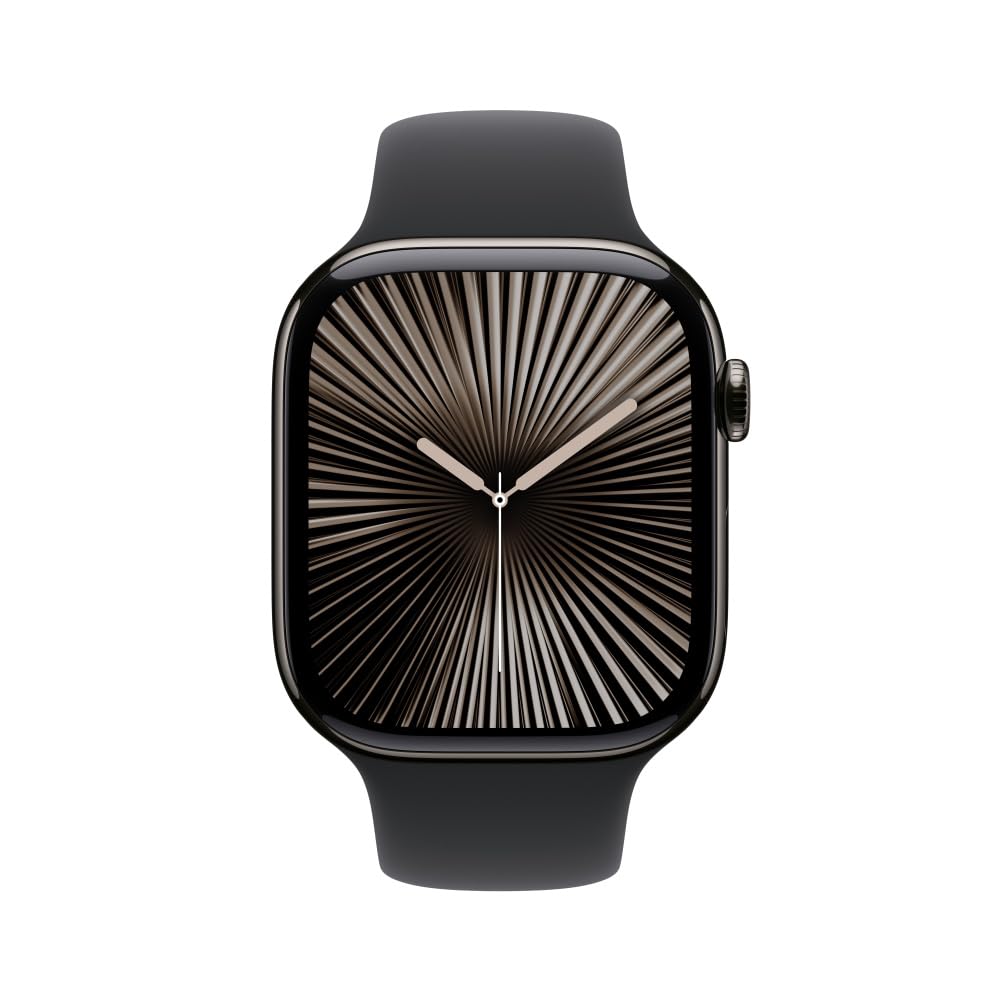 Apple Watch Series 10 [GPS 46mm] Smartwatch with Jet Black Aluminium Case with Black Sport Band. Fitness Tracker, ECG App, Always-On Retina Display, Water-Resistant