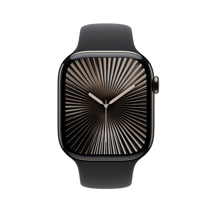 Apple Watch Series 10 [GPS 46mm] Smartwatch with Jet Black Aluminium Case with Black Sport Band. Fitness Tracker, ECG App, Always-On Retina Display, Water-Resistant