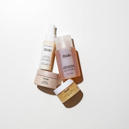OUAI Travel Kit - Includes Travel Size Leave In Conditioner, Detox Shampoo, Fine to Medium Hair Mask, Scalp &amp; Body Scrub - Travel Size Stocking Stuffers for Women (4 Count)