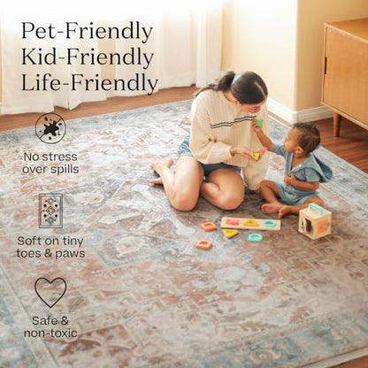 RUGGABLE Zinnia Runner Rug - Perfect Boho Washable Rug for Entryway Hallway Kitchen - Pet &amp; Child Friendly - Stain &amp; Water Resistant - Grey 2.5&