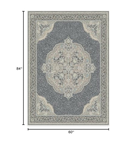 RUGGABLE Disney Traditional Mickey Mouse Washable Rug - Perfect Area Rug for Nursery Playroom Kids Room - Pet &amp; Child Friendly - Stain &amp; Water Resistant - Damask Grey 3&