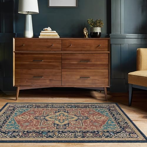 RUGGABLE Maral Heriz Washable Rug - Perfect Vintage Area Rug for Living Room Bedroom Kitchen - Pet &amp; Child Friendly - Stain &amp; Water Resistant - Creme 3&