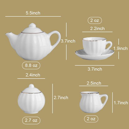Sweejar Porcelain Tea Set for Little Girls,Kitchen Toys Tea Party Set for Kids Toddler Kitchen Pretend Toy Include Children Teapot, Cup &amp; Saucer Set of 4, Sugar Bowl and Cream Pitcher(Pink)