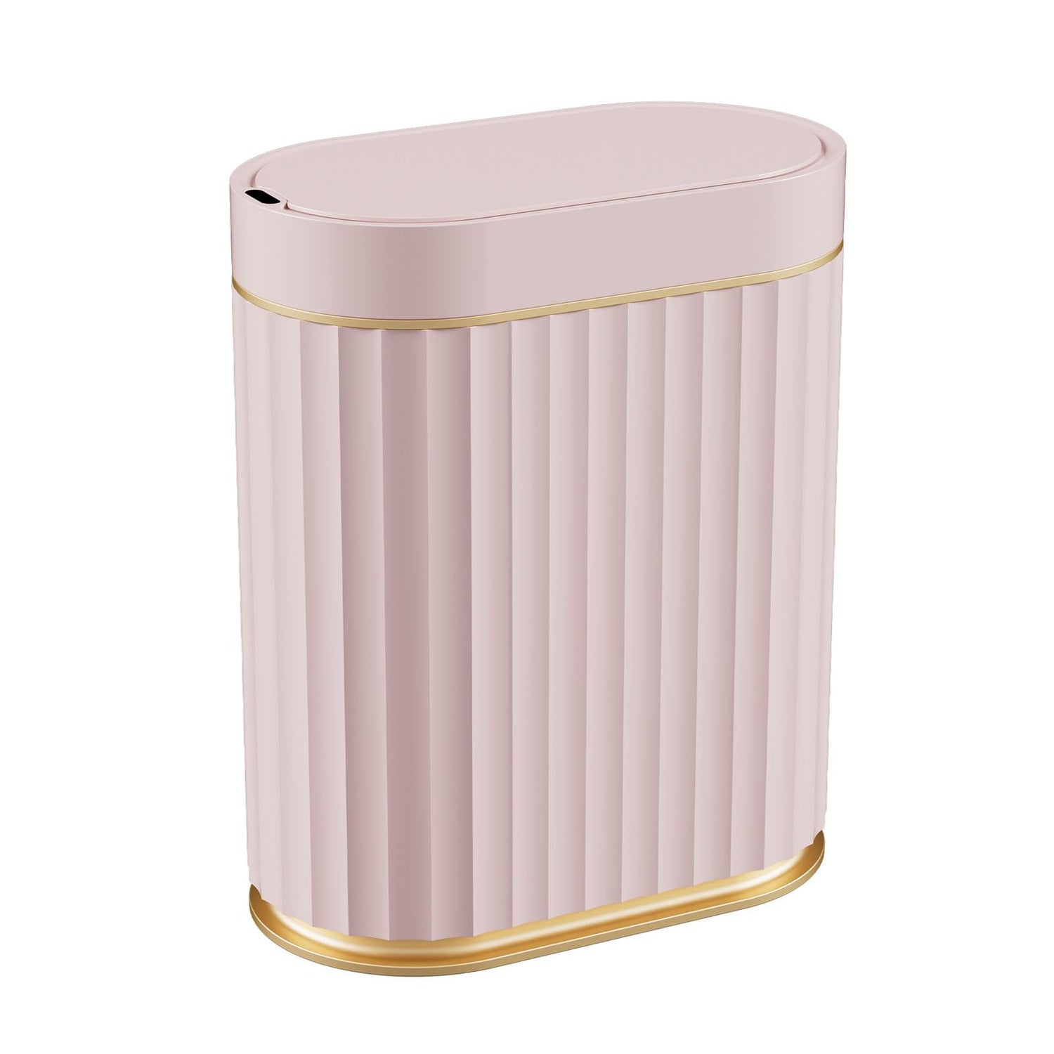 ELPHECO Mini Desktop Trash Can with Lid, Small Slim Automatic Garbage Can, 1.3 Gallon Motion Sensor Countertop Waste Basket for Bedroom, Office, Bathroom, White with Grey Trim