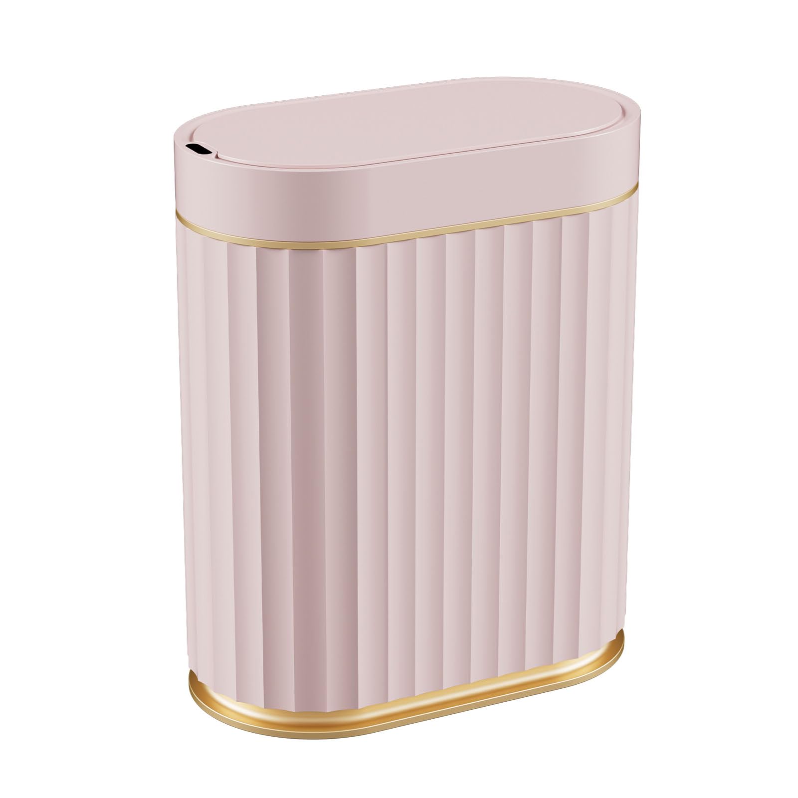 ELPHECO Mini Desktop Trash Can with Lid, Small Slim Automatic Garbage Can, 1.3 Gallon Motion Sensor Countertop Waste Basket for Bedroom, Office, Bathroom, White with Grey Trim