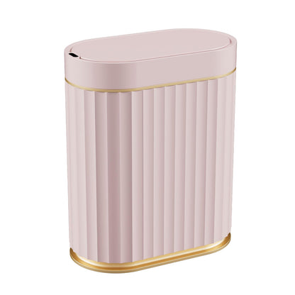 ELPHECO Mini Desktop Trash Can with Lid, Small Slim Automatic Garbage Can, 1.3 Gallon Motion Sensor Countertop Waste Basket for Bedroom, Office, Bathroom, White with Grey Trim