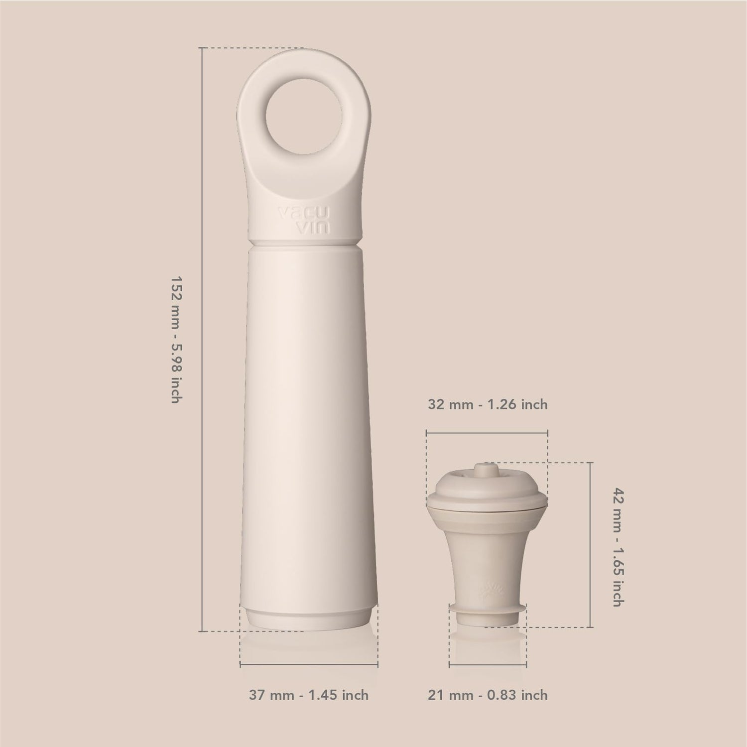 Vacu Vin Wine Saver Loop - Designed and Made in the Netherlands - Vacuum Wine Stopper Keeps Your Wine Fresh for up to 10 Days - Reusable, Made with 98% Recycled Material - 1 Pump, 1 Stopper, Sand