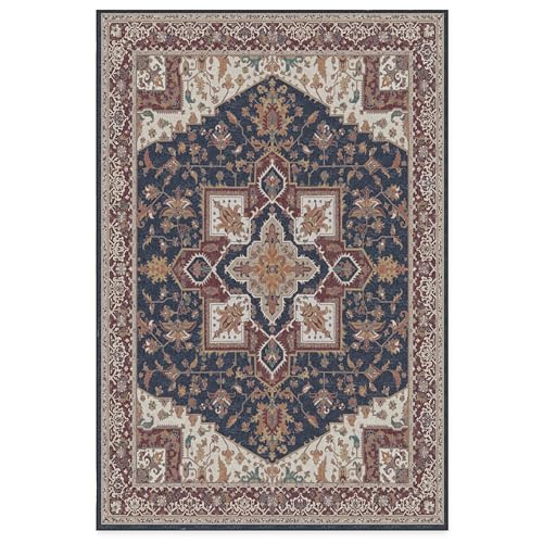 RUGGABLE Maral Heriz Washable Rug - Perfect Vintage Area Rug for Living Room Bedroom Kitchen - Pet &amp; Child Friendly - Stain &amp; Water Resistant - Creme 3&