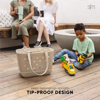 Simple Modern Beach Bag Rubber Tote | Waterproof Medium Tote Bag with Zipper Pocket for Pool, Groceries, Sports | Gifts For Women | Getaway Bag Collection | Almond Birch