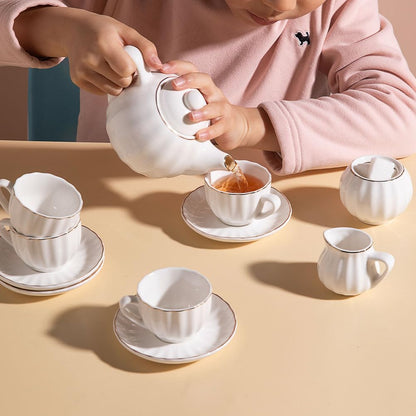 Sweejar Porcelain Tea Set for Little Girls,Kitchen Toys Tea Party Set for Kids Toddler Kitchen Pretend Toy Include Children Teapot, Cup &amp; Saucer Set of 4, Sugar Bowl and Cream Pitcher(Pink)