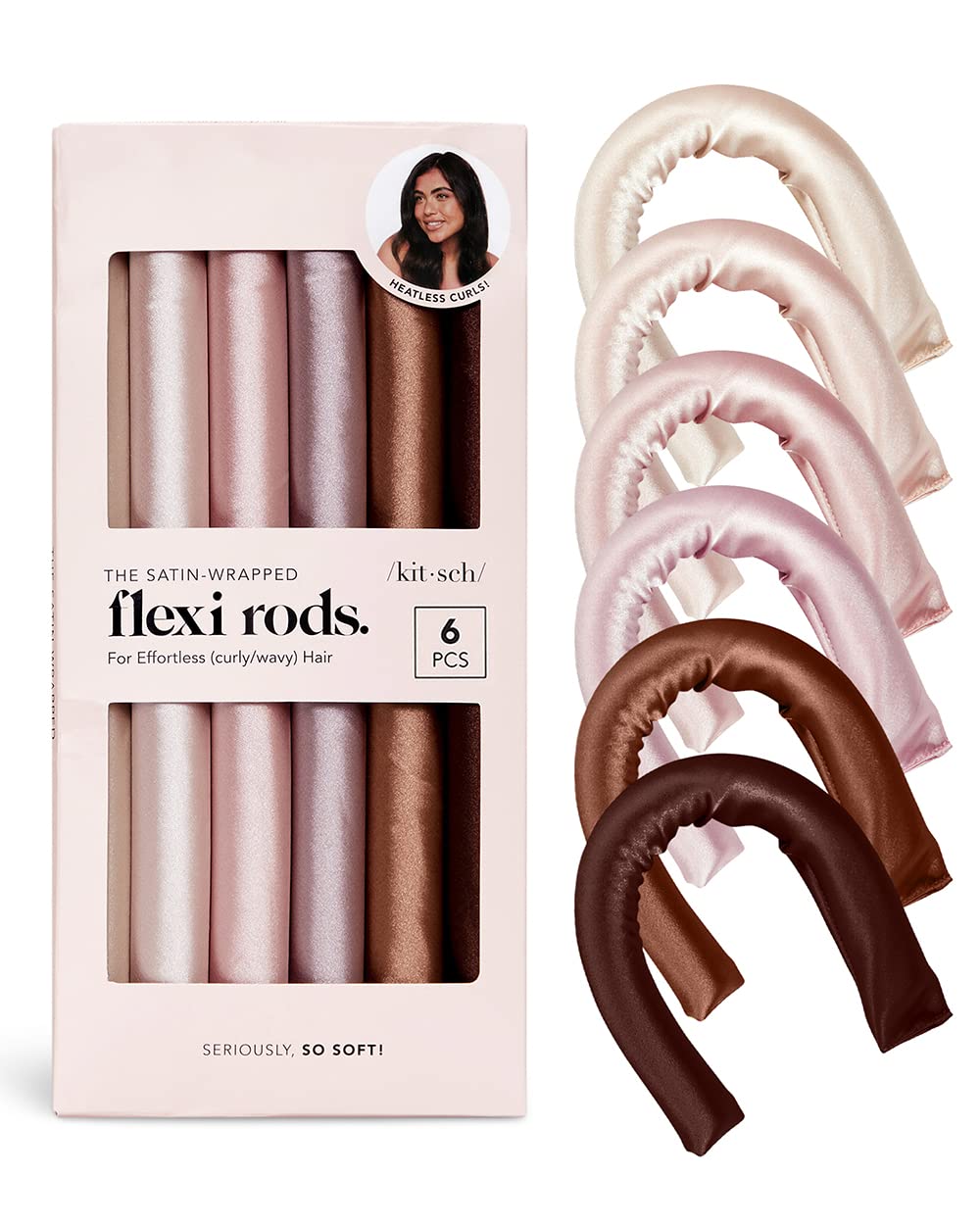 Kitsch Satin Heatless Curling Rod- XL Heatless Hair Curler w/Reliable Snap - Heatless Curls Overnight - Soft Hair Rollers to Sleep In - No Heat Curls Overnight Curlers for Short Hair - 4pcs -Rosewood