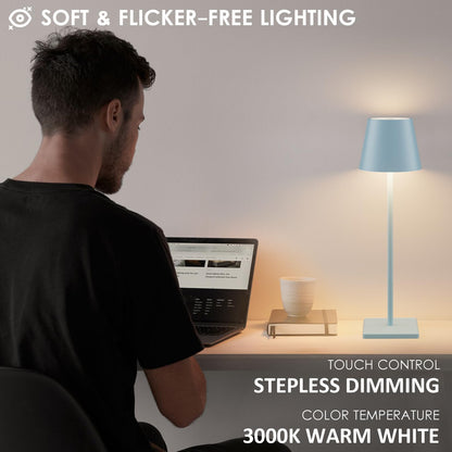 2-Pack LED Cordless Table Lamp, Rechargeable Battery Desk lamp 3W 5500mAh Battery Operated Stepless Dimming Modern Portable Table Light for Restaurant/Bedroom/Outdoor IP54 Waterproof (Off White)