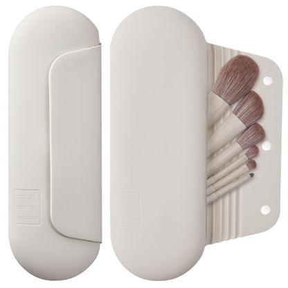 AGIKET Silicone Makeup Brush Holder Travel Cosmetic Bag：Soft Portable Cosmetic Face Brushes Holder with Upgrade Anti-Fall Out Magnetic Closure, Large Travel Makeup Brush Case - Walnut