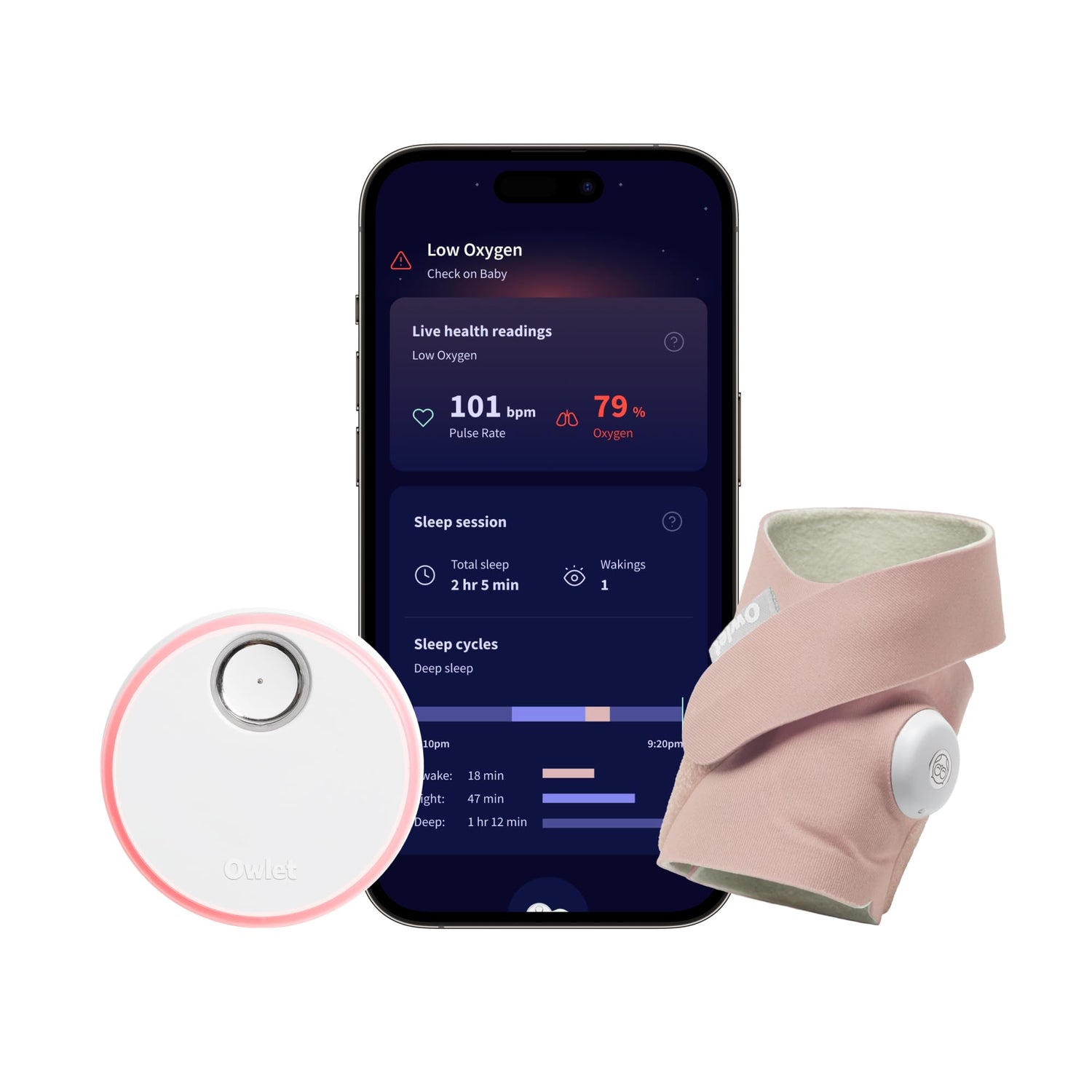Owlet Dream Sock® - FDA-Cleared Smart Baby Monitor - Track Live Pulse (Heart) Rate, Oxygen In Infants - Receive Notifications - Bedtime Blue