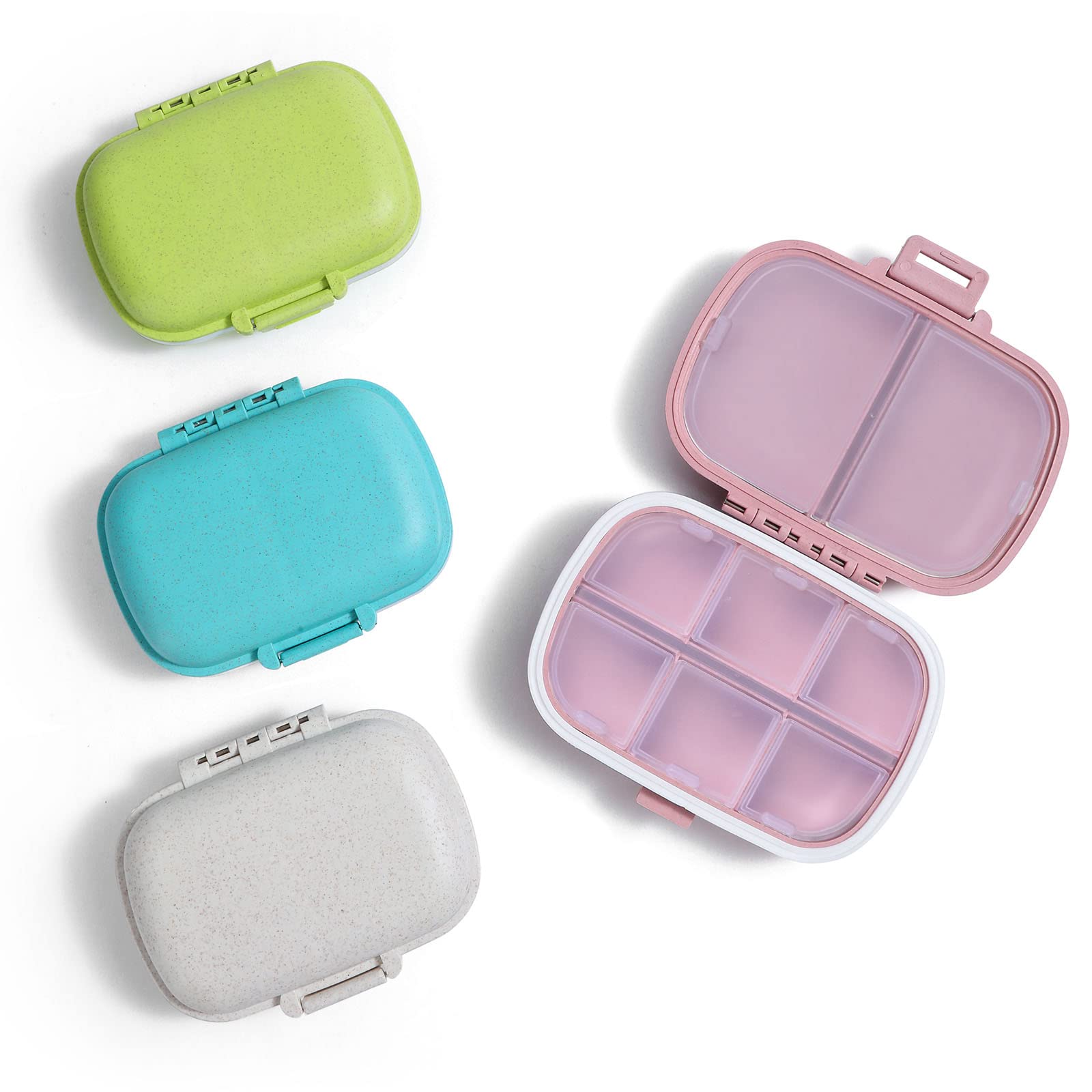 Holii Travel Pill Organizer, 8 Compartments Portable Pill Case, Daily Pill Box to Hold Vitamins, Small Pill Container for Pocket Purse Medicine Organizer（Khaki）