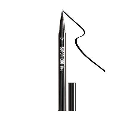 IT Cosmetics Superhero Liquid Eyeliner Pen, Black - 24-Hour Waterproof Formula Won’t Smudge or Fade - With Peptides, Collagen, Biotin &amp; Kaolin Clay - 0.03 fl oz